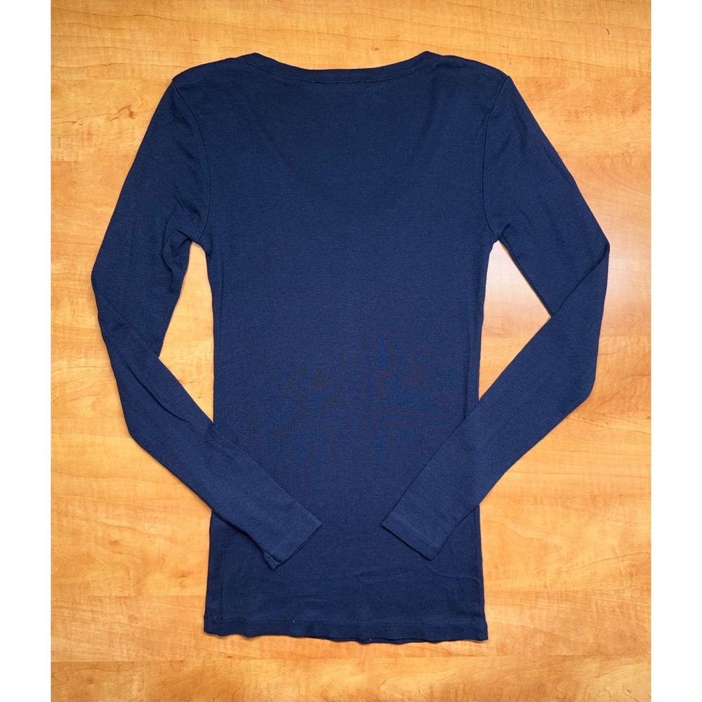 Ralph Lauren Sport Navy Blue Pima Cotton Lyocell V-Neck Long Sleeve Top Small - Picture 4 of 6